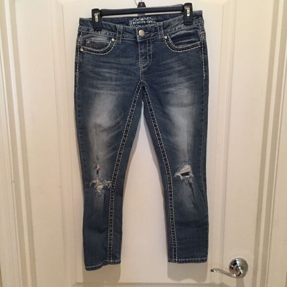 Paisley Sky Cropped Distressed Jeans - Picture 1 of 6